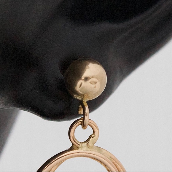 Vintage 14K Gold Dangle Earrings Interlocking Circle Drop Solid Yellow Gold - Picture 4 of 5